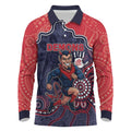 Custom Demons Football Long Sleeve Polo Shirt Aboriginal Dot Art Pattern