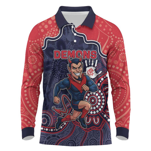 Custom Demons Football Long Sleeve Polo Shirt Aboriginal Dot Art Pattern