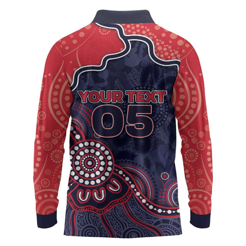 Custom Demons Football Long Sleeve Polo Shirt Aboriginal Dot Art Pattern