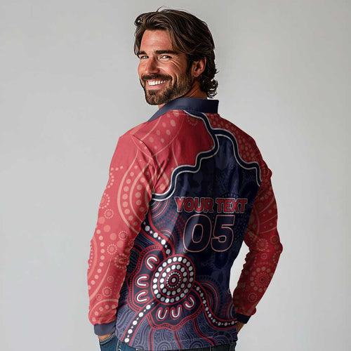 Custom Demons Football Long Sleeve Polo Shirt Aboriginal Dot Art Pattern