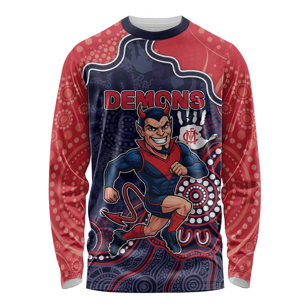 Custom Demons Football Long Sleeve Shirt Aboriginal Dot Art Pattern
