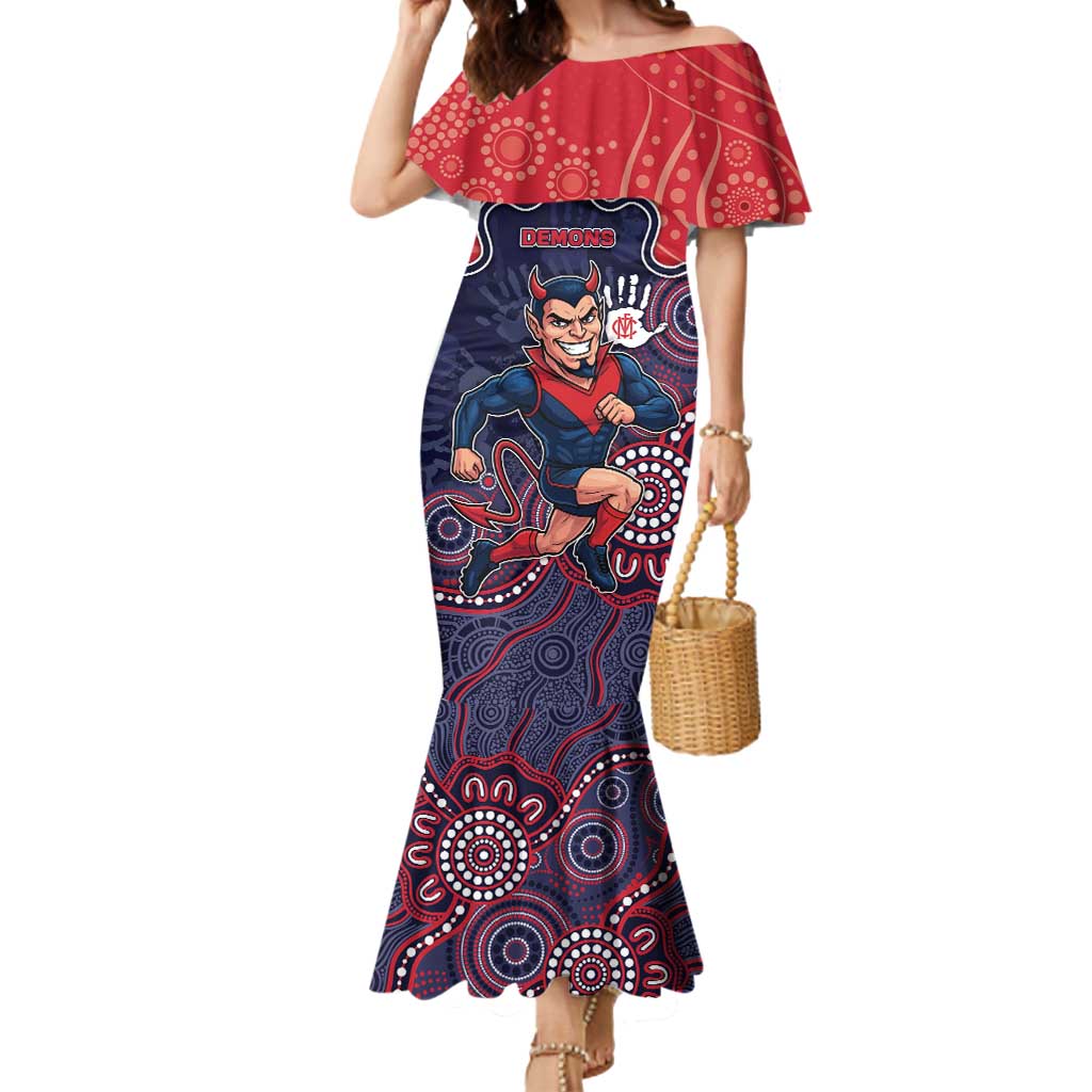 Custom Demons Football Mermaid Dress Aboriginal Dot Art Pattern