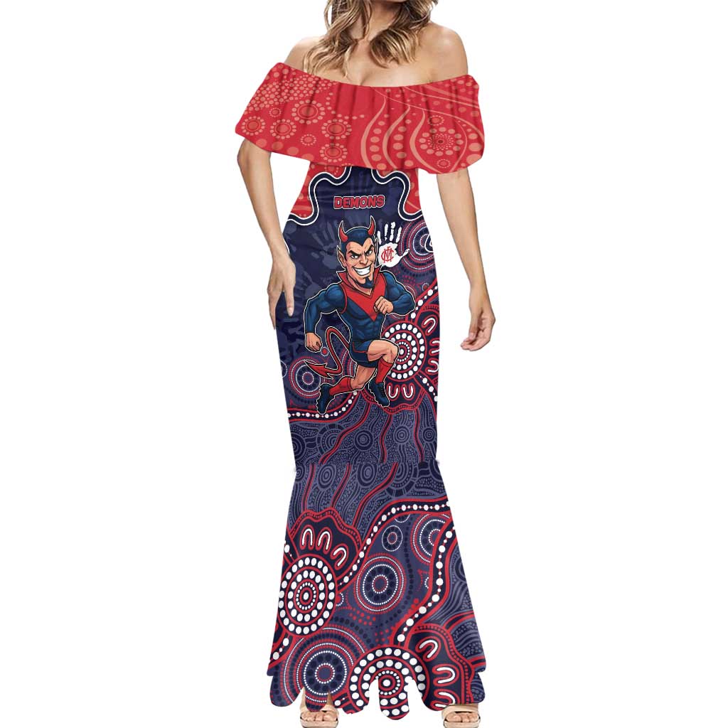 Custom Demons Football Mermaid Dress Aboriginal Dot Art Pattern
