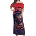 Custom Demons Football Off Shoulder Maxi Dress Aboriginal Dot Art Pattern