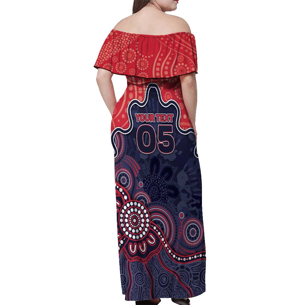Custom Demons Football Off Shoulder Maxi Dress Aboriginal Dot Art Pattern