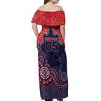 Custom Demons Football Off Shoulder Maxi Dress Aboriginal Dot Art Pattern