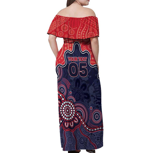 Custom Demons Football Off Shoulder Maxi Dress Aboriginal Dot Art Pattern