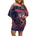 Custom Demons Football Off Shoulder Short Dress Aboriginal Dot Art Pattern