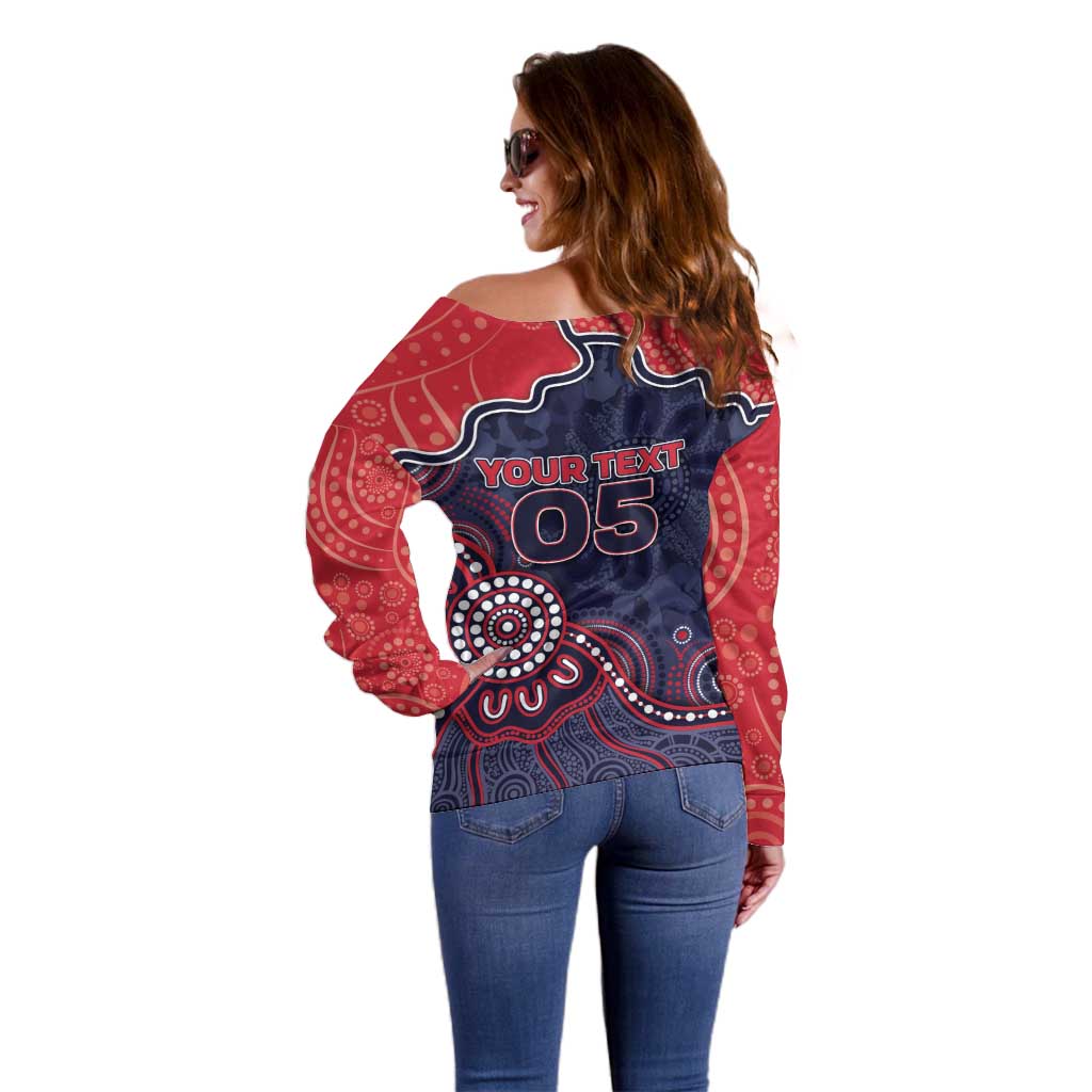Custom Demons Football Off Shoulder Sweater Aboriginal Dot Art Pattern