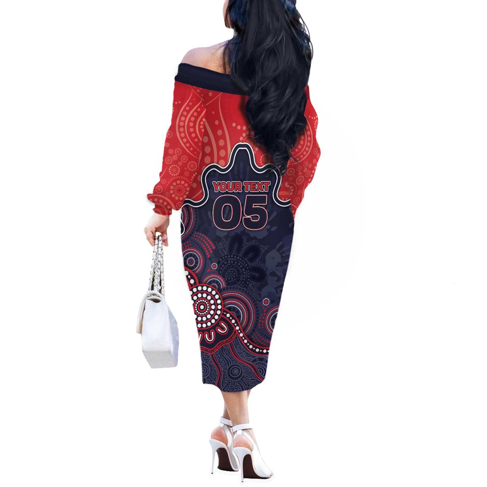 Custom Demons Football Off The Shoulder Long Sleeve Dress Aboriginal Dot Art Pattern