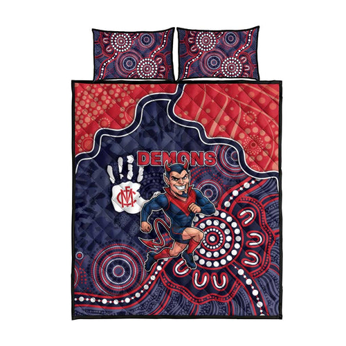 Demons Football Quilt Bed Set Aboriginal Dot Art Pattern