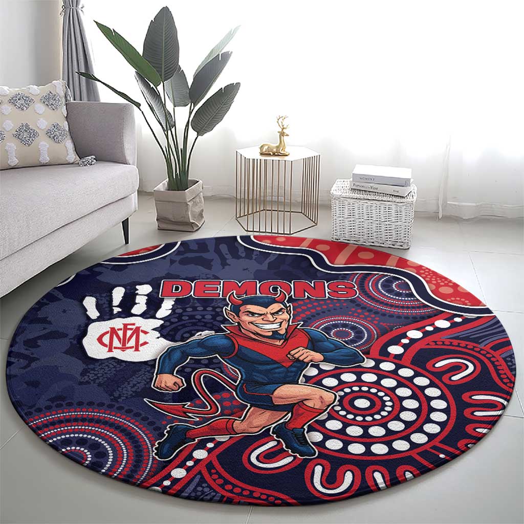 Demons Football Round Carpet Aboriginal Dot Art Pattern