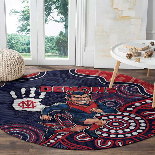 Demons Football Round Carpet Aboriginal Dot Art Pattern