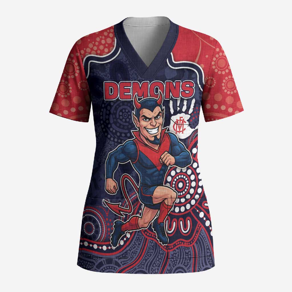 Custom Demons Football Scrub Top Aboriginal Dot Art Pattern