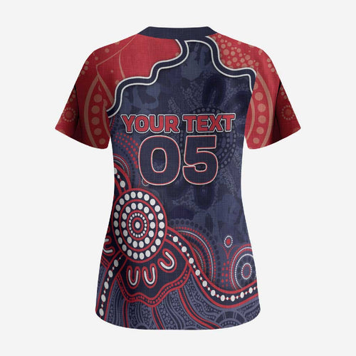 Custom Demons Football Scrub Top Aboriginal Dot Art Pattern