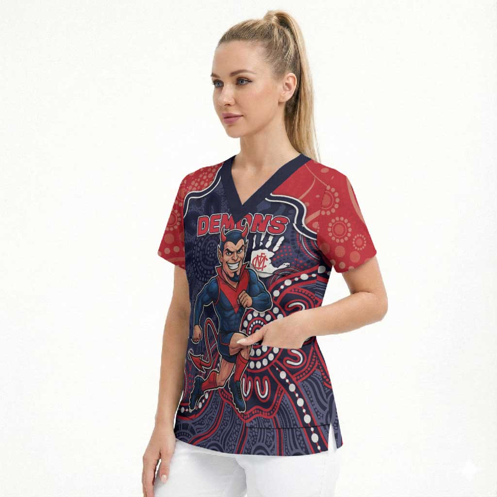 Custom Demons Football Scrub Top Aboriginal Dot Art Pattern