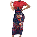Custom Demons Football Short Sleeve Bodycon Dress Aboriginal Dot Art Pattern