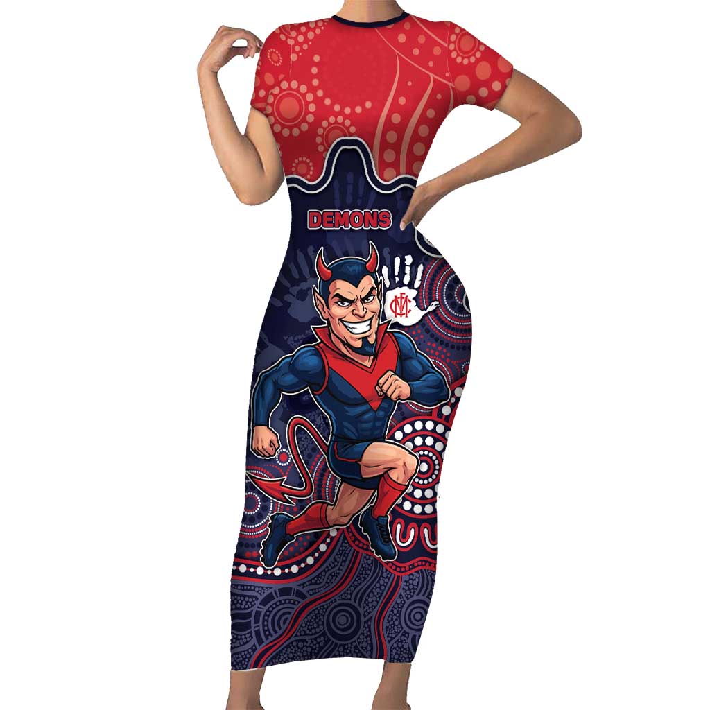 Custom Demons Football Short Sleeve Bodycon Dress Aboriginal Dot Art Pattern