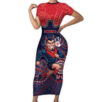 Custom Demons Football Short Sleeve Bodycon Dress Aboriginal Dot Art Pattern