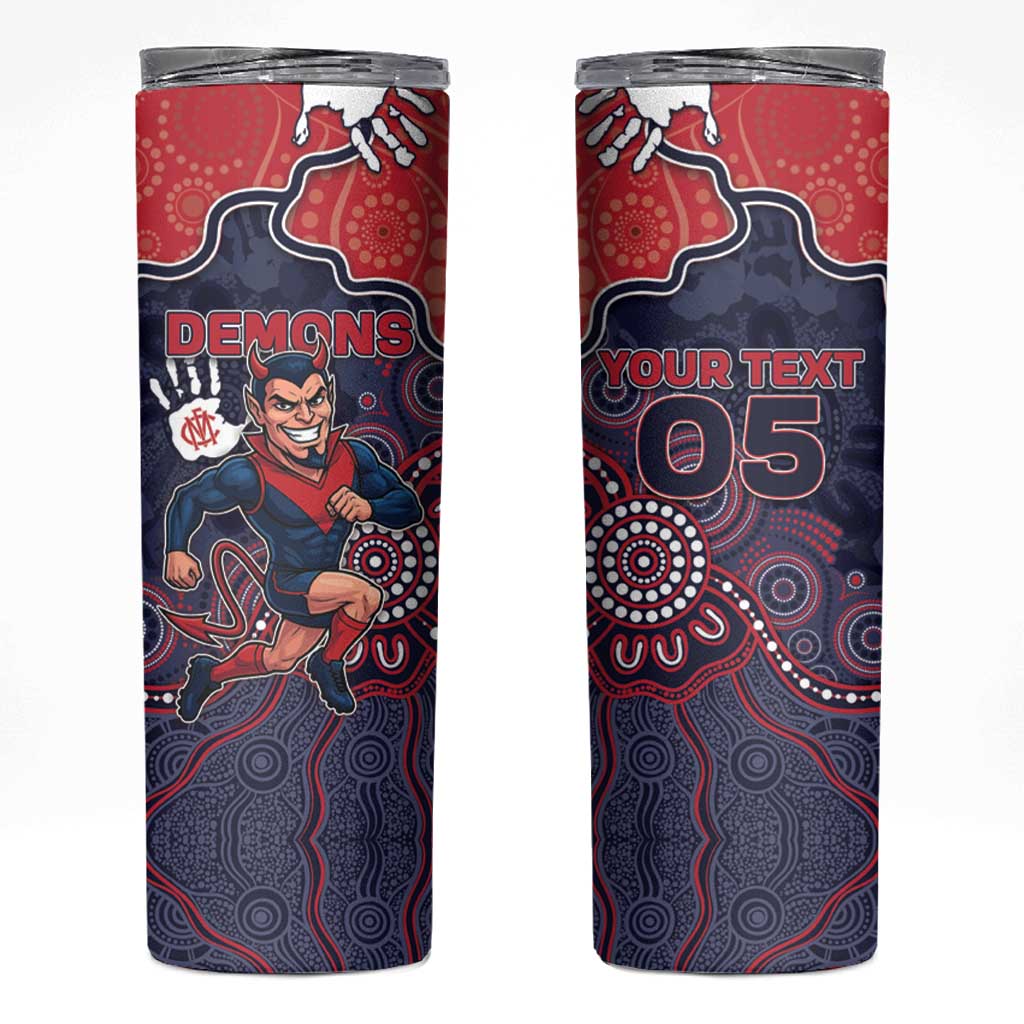 Custom Demons Football Skinny Tumbler Aboriginal Dot Art Pattern