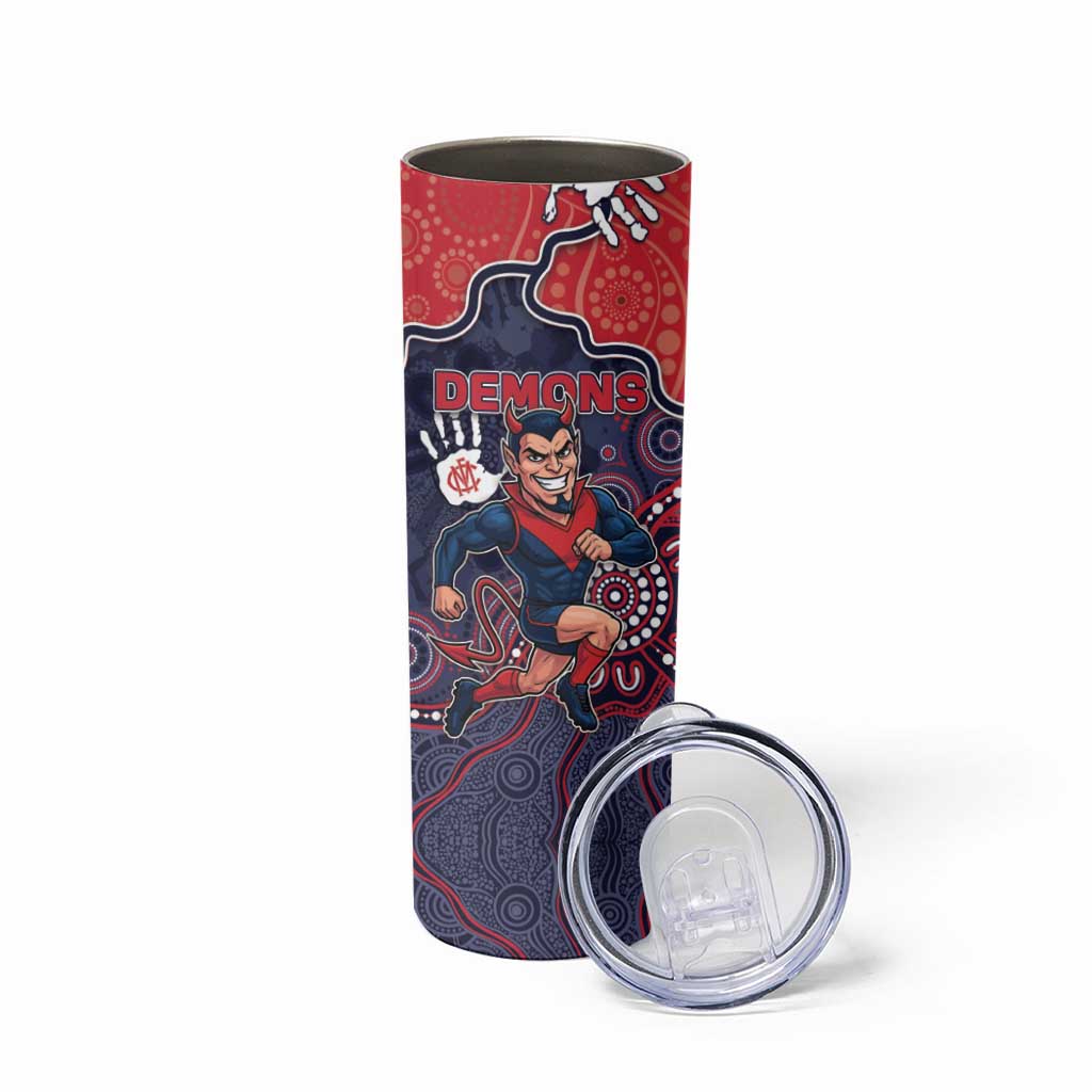 Custom Demons Football Skinny Tumbler Aboriginal Dot Art Pattern
