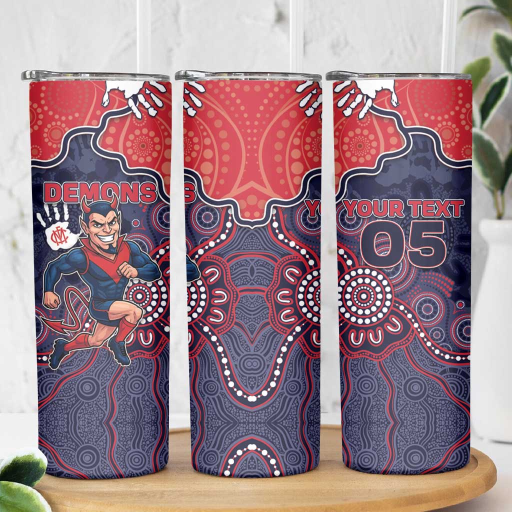 Custom Demons Football Skinny Tumbler Aboriginal Dot Art Pattern