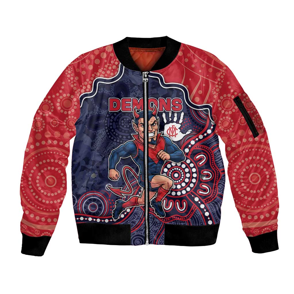 Custom Demons Football Sleeve Zip Bomber Jacket Aboriginal Dot Art Pattern