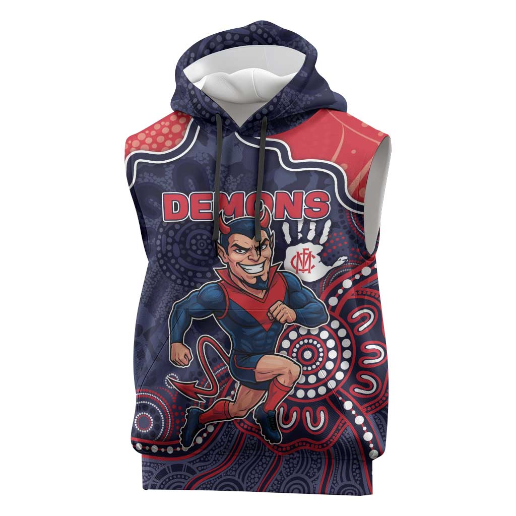 Custom Demons Football Sleeveless Hoodie Aboriginal Dot Art Pattern