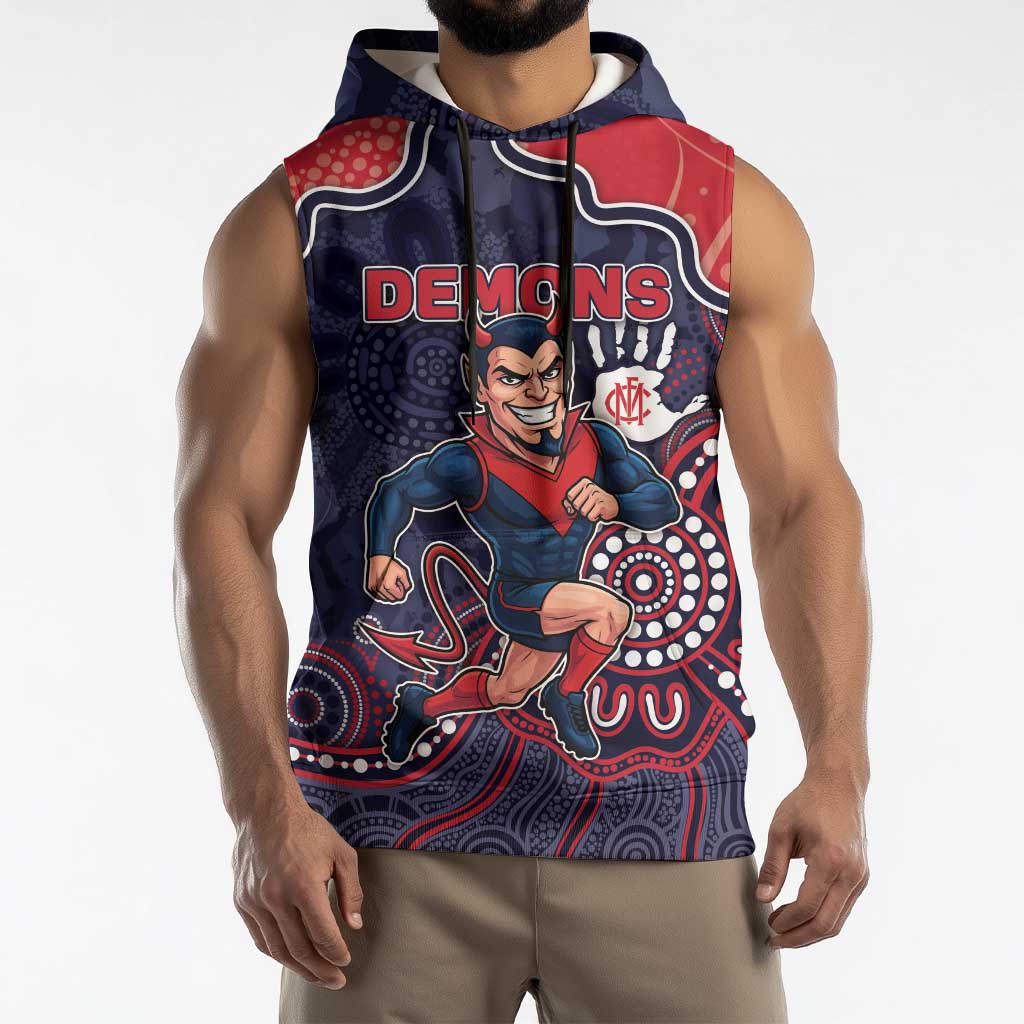 Custom Demons Football Sleeveless Hoodie Aboriginal Dot Art Pattern