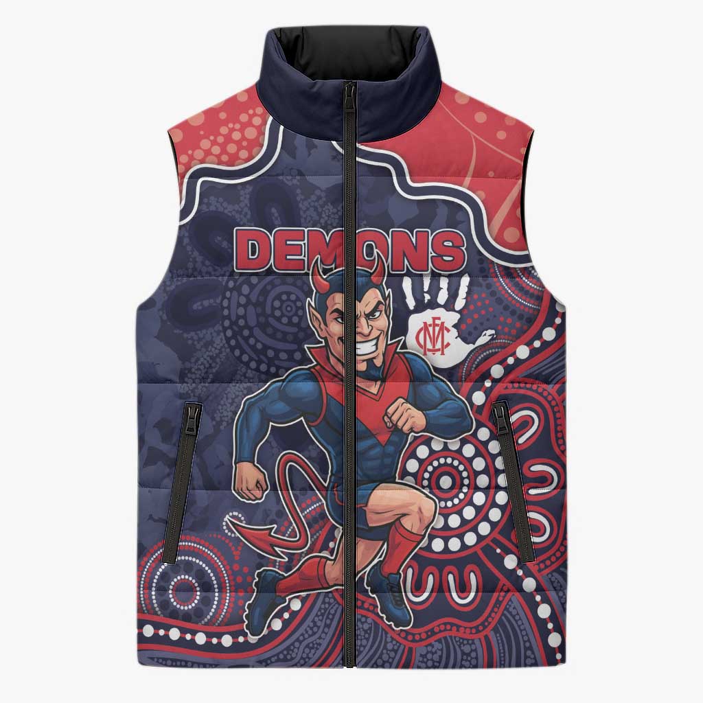 Custom Demons Football Sleeveless Puffer Jacket Aboriginal Dot Art Pattern