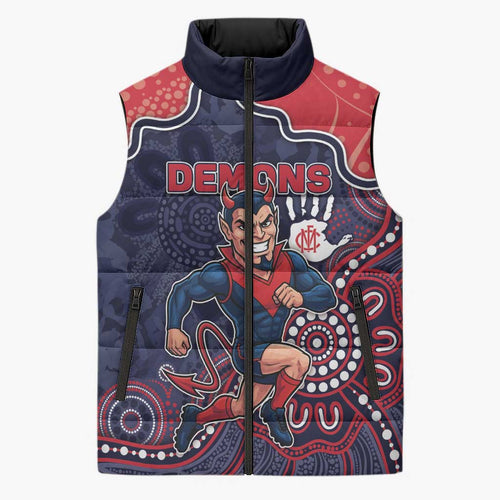 Custom Demons Football Sleeveless Puffer Jacket Aboriginal Dot Art Pattern