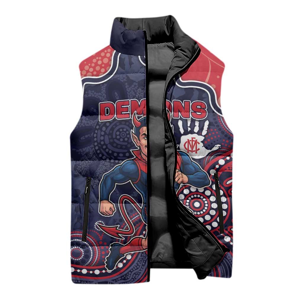 Custom Demons Football Sleeveless Puffer Jacket Aboriginal Dot Art Pattern