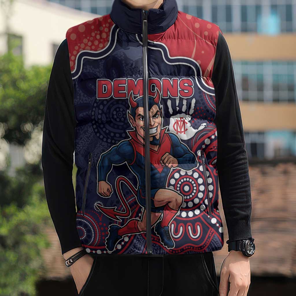 Custom Demons Football Sleeveless Puffer Jacket Aboriginal Dot Art Pattern