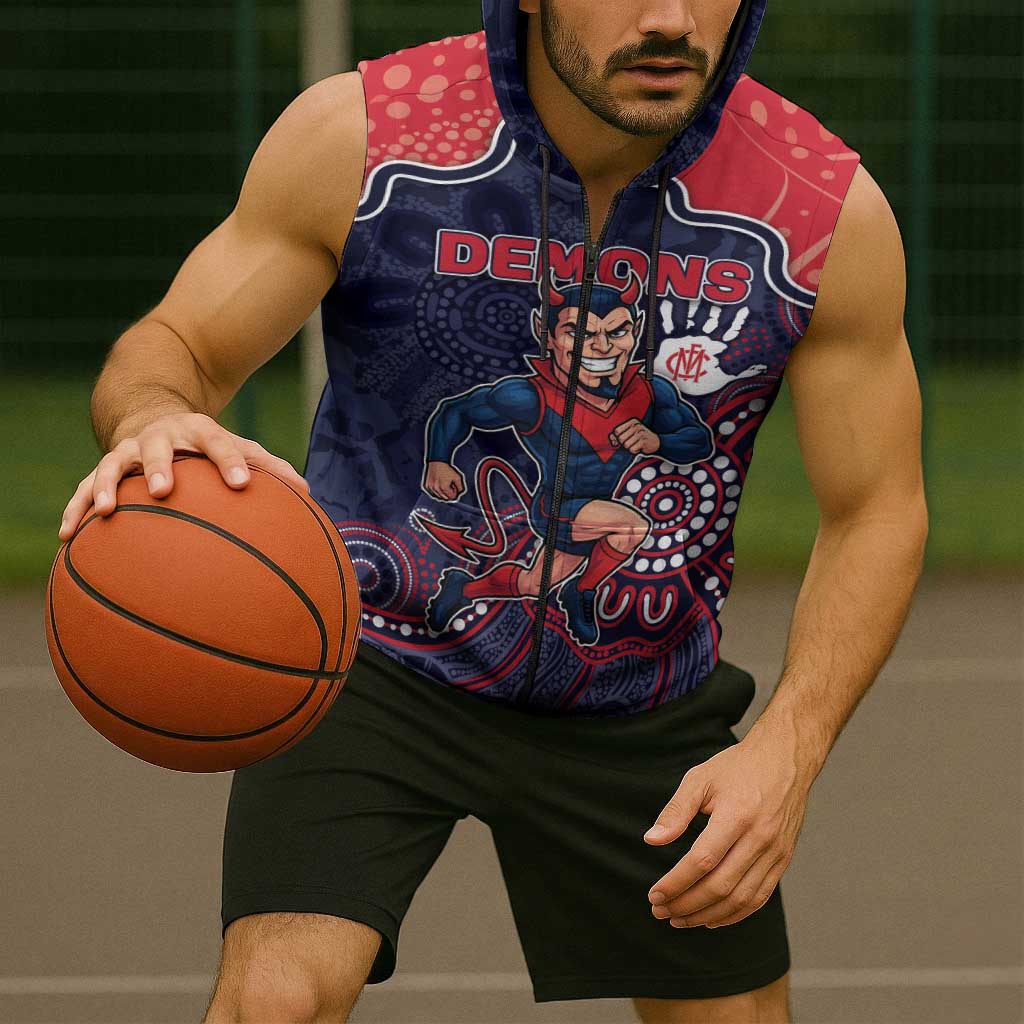 Custom Demons Football Sleeveless Zip Hoodie Aboriginal Dot Art Pattern