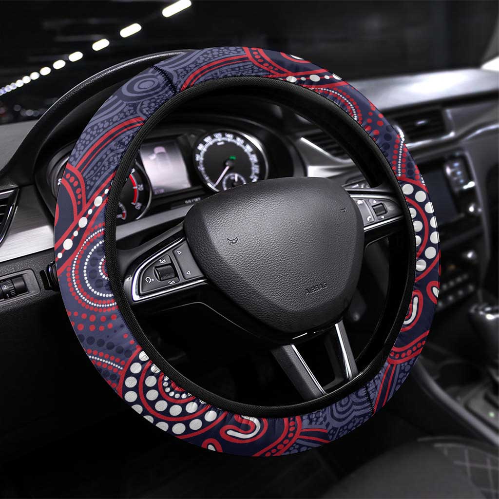 Demons Football Steering Wheel Cover Aboriginal Dot Art Pattern