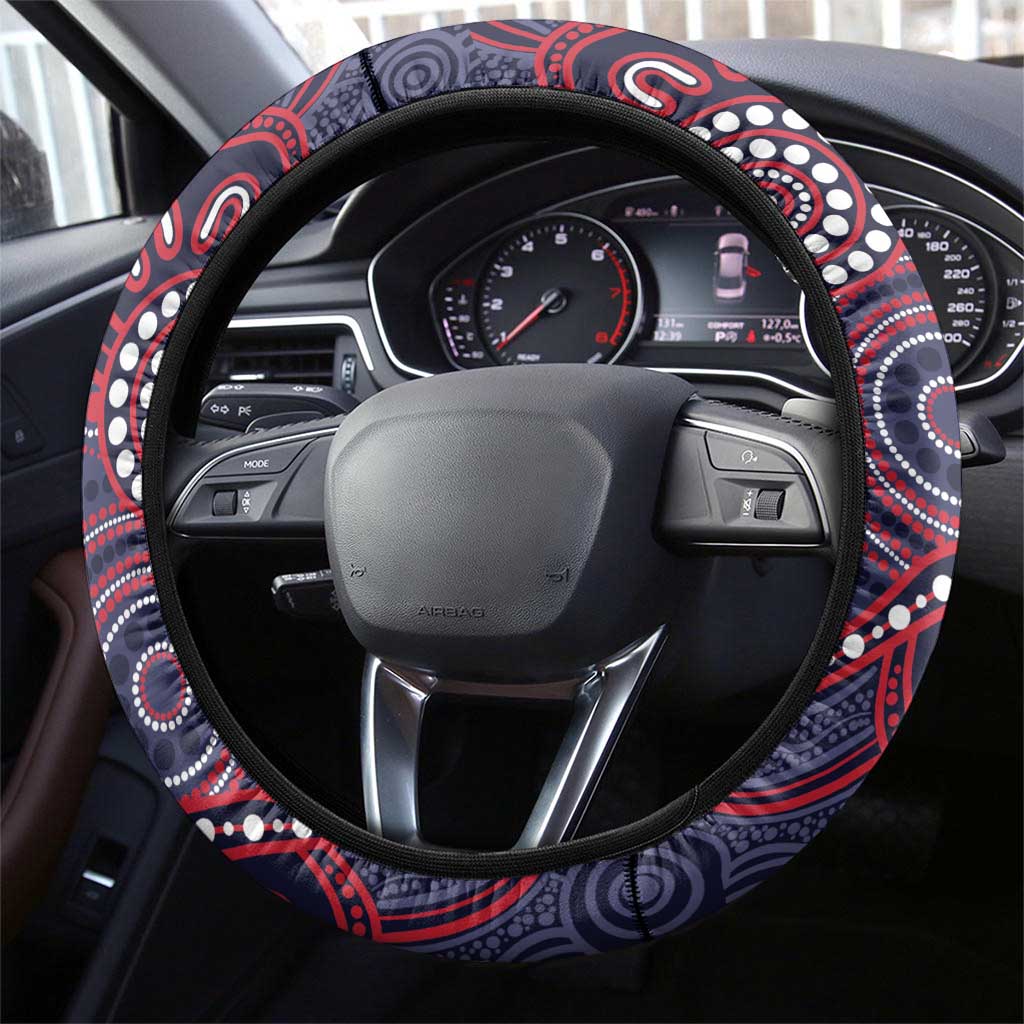 Demons Football Steering Wheel Cover Aboriginal Dot Art Pattern