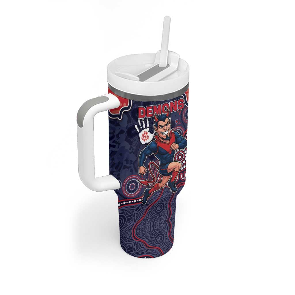 Custom Demons Football Tumbler With Handle Aboriginal Dot Art Pattern