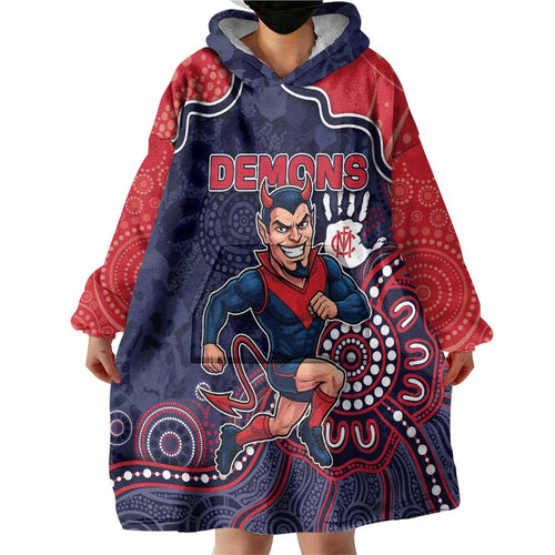 Custom Demons Football Wearable Blanket Hoodie Aboriginal Dot Art Pattern