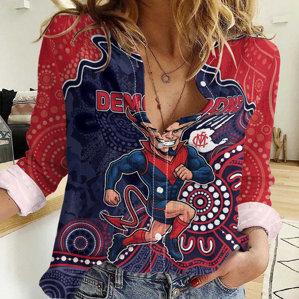 Custom Demons Football Women Casual Shirt Aboriginal Dot Art Pattern