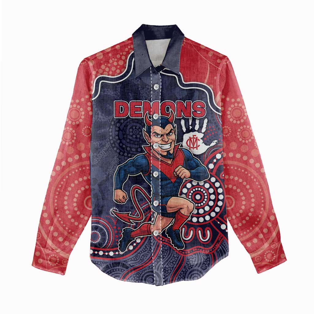Custom Demons Football Women Casual Shirt Aboriginal Dot Art Pattern