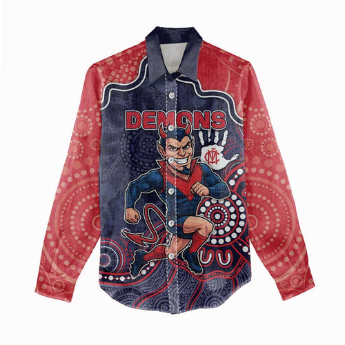 Custom Demons Football Women Casual Shirt Aboriginal Dot Art Pattern