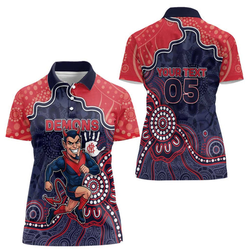 Custom Demons Football Women Polo Shirt Aboriginal Dot Art Pattern