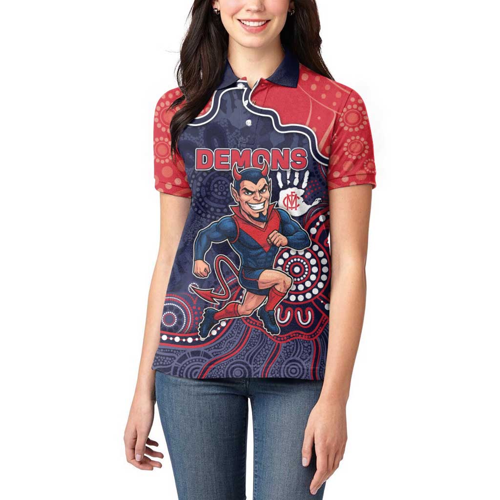 Custom Demons Football Women Polo Shirt Aboriginal Dot Art Pattern