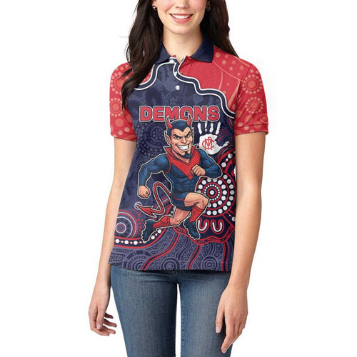 Custom Demons Football Women Polo Shirt Aboriginal Dot Art Pattern