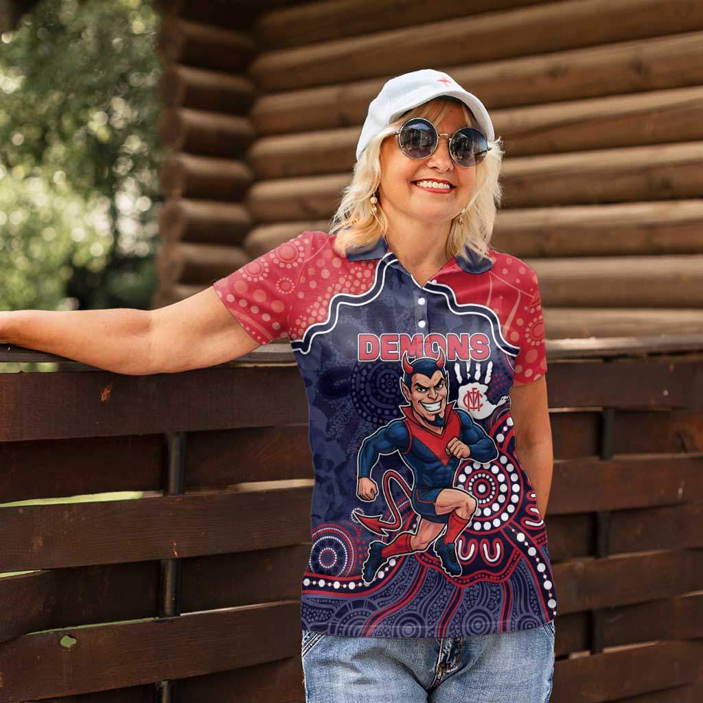 Custom Demons Football Women Polo Shirt Aboriginal Dot Art Pattern