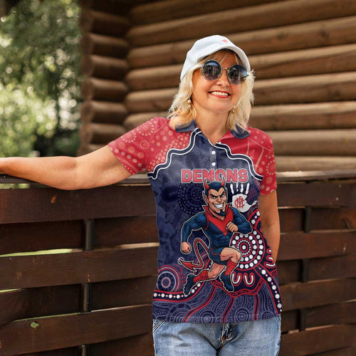 Custom Demons Football Women Polo Shirt Aboriginal Dot Art Pattern