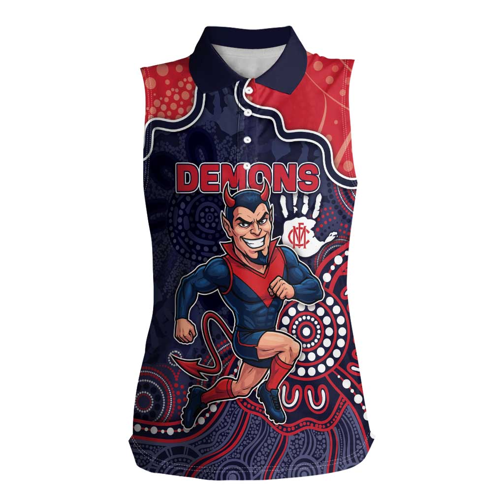 Custom Demons Football Women Sleeveless Polo Shirt Aboriginal Dot Art Pattern