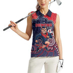 Custom Demons Football Women Sleeveless Polo Shirt Aboriginal Dot Art Pattern
