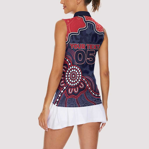 Custom Demons Football Women Sleeveless Polo Shirt Aboriginal Dot Art Pattern
