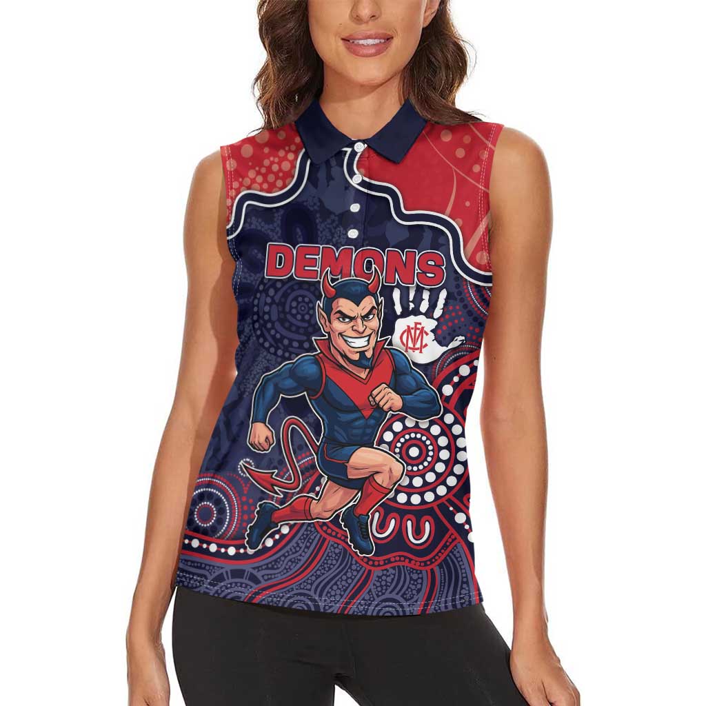 Custom Demons Football Women Sleeveless Polo Shirt Aboriginal Dot Art Pattern